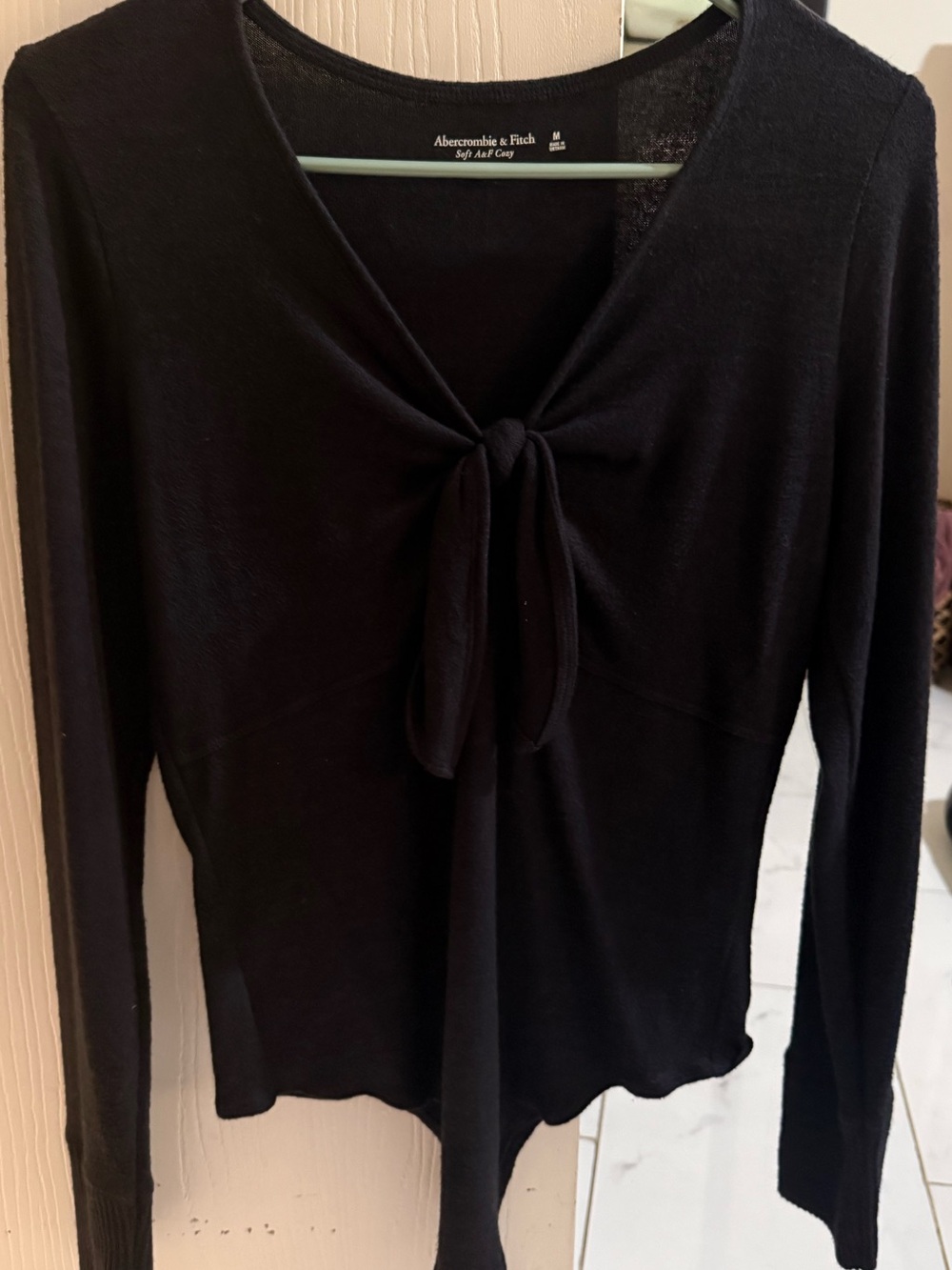 Abercrombie & Fitch Black Long Sleeve Tie-Front Top